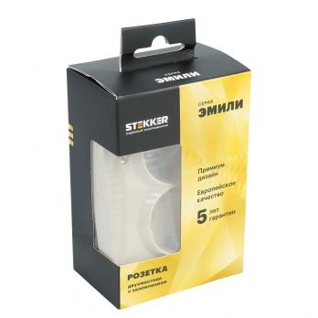 Розетка 2-местная с защитной шторкой, STEKKER, с/з, 250В, 16А, серия Эмили, RST16-5114-08, кашемир, soft touch