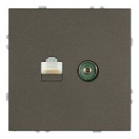 Розетка TV + компьютерная RJ-45 (механизм), STEKKER, серия Эмили, RST00-5106-09, антрацит, soft touch