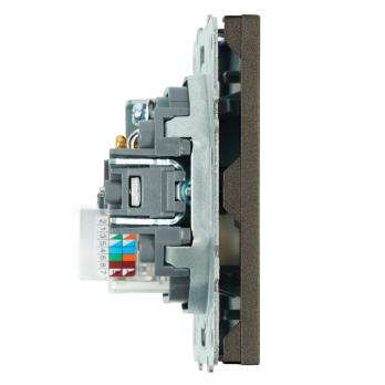 Розетка TV + компьютерная RJ-45 (механизм), STEKKER, серия Эмили, RST00-5106-09, антрацит, soft touch