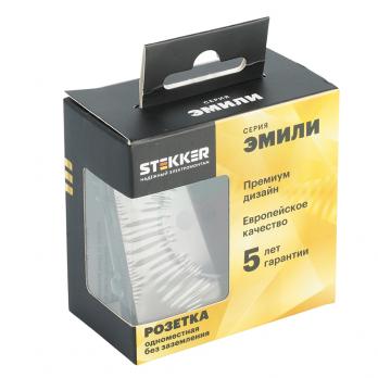 Розетка 1-местная с защитной шторкой (механизм), STEKKER,  б/з, 250В, 16А, серия Эмили, RST16-5109-09, антрацит, soft touch