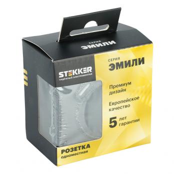 Розетка 1-местная з/ш с/з 16А + USB + Type C (механизм), Stekker, 250В, 20W, серия Эмили, черный уголь, soft-touch, RST16-5119-05