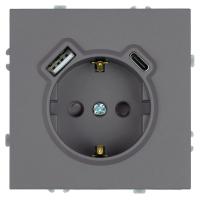 Розетка 1-местная з/ш с/з 16А + USB + Type C (механизм), Stekker, 250В, 20W, серия Эмили, платиново-серый, soft-touch, RST16-5119-10