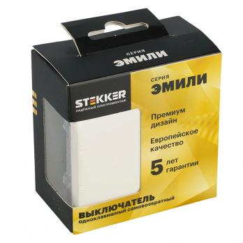 Выключатель 1-клавишный самовозвратный (механизм), STEKKER, 250В, 10А, серия Эмили, RSW10-5112-01, белый фарфор, soft touch