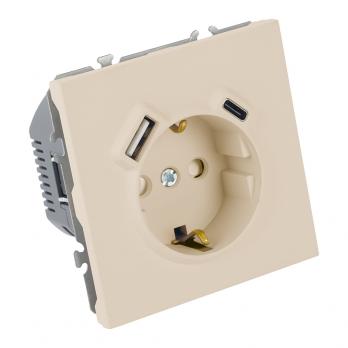 Розетка 1-местная з/ш с/з 16А + USB + Type C (механизм), STEKKER, 250В, 20W, серия Эмили, RST16-5119-08, кашемир, soft touch