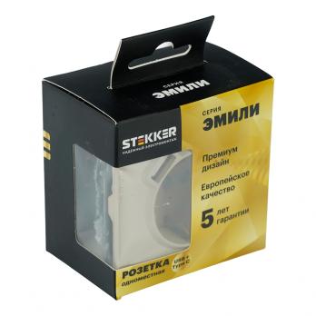 Розетка 1-местная з/ш с/з 16А + USB + Type C (механизм), STEKKER, 250В, 20W, серия Эмили, RST16-5119-08, кашемир, soft touch