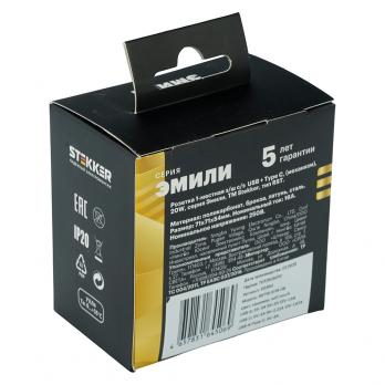 Розетка 1-местная з/ш с/з 16А + USB + Type C (механизм), STEKKER, 250В, 20W, серия Эмили, RST16-5119-08, кашемир, soft touch
