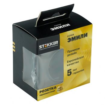 Розетка 1-местная з/ш с/з 16А + USB + Type C (механизм), STEKKER, 250В, 20W, серия Эмили, RST16-5119-09, антрацит, soft touch