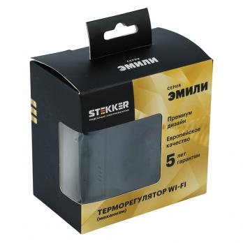 Терморегулятор Wi-Fi (механизм), STEKKER, 250В, 3500Вт, серия Эмили, RSW00-5119-05, черный уголь, soft touch