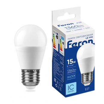 Лампа светодиодная Feron LB-990 Шарик E27 15W 175-265V 6400K