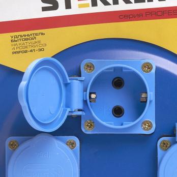 Удлинитель на металлической катушке с/з 4-местный Stekker, PRF02-41-30, 30м, 3*2,5, серия Professional, синий