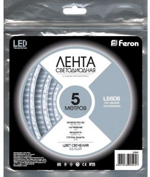Cветодиодная LED лента Feron LS606, 60SMD(5050)/м 14.4Вт/м  5м IP20 12V 6500К
