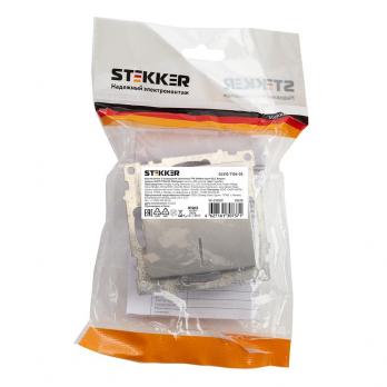 Выключатель 2-клавишный (механизм), STEKKER GLS10-7104-03, 250V, 10А, серия Катрин, серебро