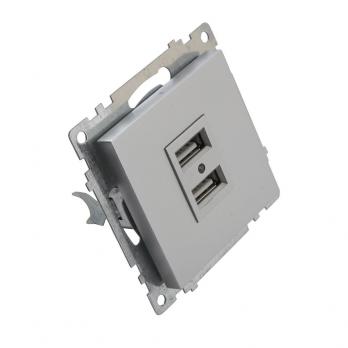 Розетка USB 2-местная (механизм), STEKKER GLS10-7115-03, 250B, 2,1А, серия Катрин, серебро
