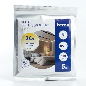 Светодиодная LED лента Feron LS530, 320SMD(2110)/м 10Вт/м 24V 5000*8*1.8мм 3000К