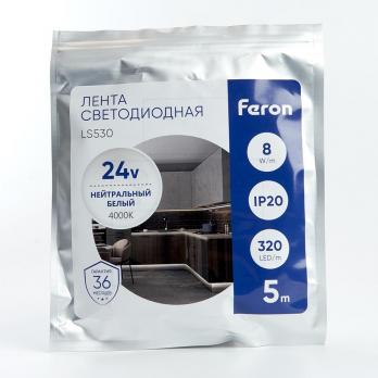Светодиодная LED лента Feron LS530, 320SMD(2110)/м 10Вт/м 24V 5000*8*1.8мм 4000К