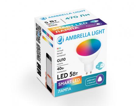 Светодиодная лампа MR16 с голосовым управлением и RGB подсветкой 207500 Smart LED MR16 5W+RGB 3000K-6400K 220-240V Ambrella light