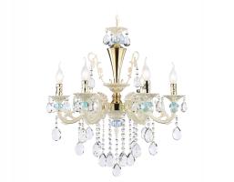 Подвесная люстра с хрусталем TR4923/6 GD/WH/BL золото/белый/голубой E14*6 max 40W D600*620 Ambrella light