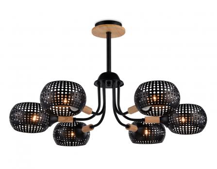 Светильник подвесной TR80167/6 BK/LWD черный/светлое дерево E14/6 max 40W D690*370 Ambrella light