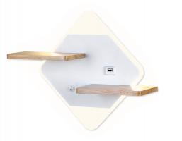 Настенный светодиодный светильник с выключателем, USB и полкой FW100 WH/WD белое/дерево LED 3000K/4200K/6400K 12W 340*250*105 Ambrella light