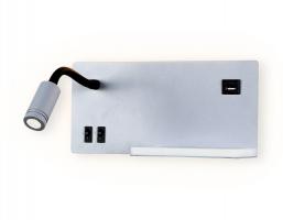 Настенный светодиодный светильник с полкой, выключателем и USB портом FW292 GR/BK серый/черный LED 4200K 5W+3W 260*150*110 Ambrella light